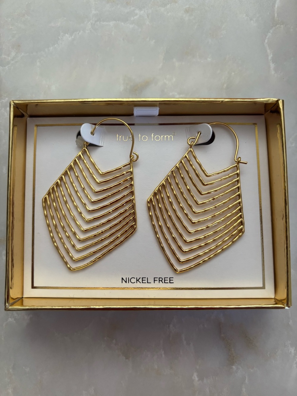 NIB True to Form Gold Layered Chevron Drop Earrings